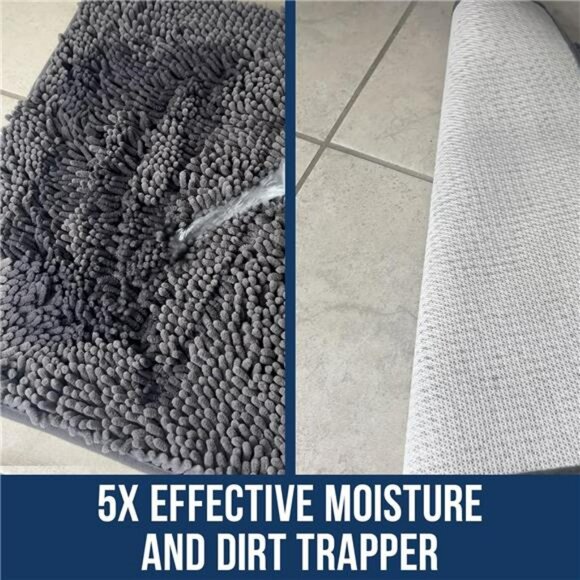 Grey Chenille Bath Mat Large Microfiber Bathroom Rug Non Slip Absorbent 30x19 - Picture 3 of 7